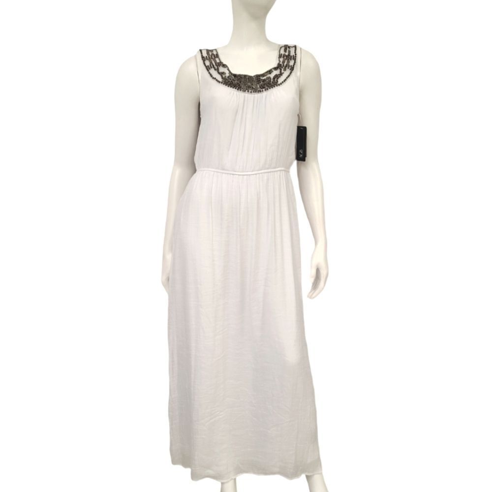 AGB White Beaded Maxi Dress Womens size Medium NEW TAGS Goddess boho